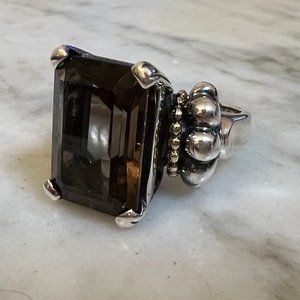 STEVEN LAGOS Huge Smoky Quartz Caviar Silver & 18K Gold Ring